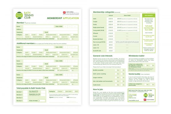 Bath Tennis Club - Membership Form (A4)